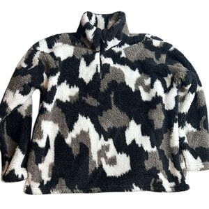Eddie Bauer Women’s Sherpa Fleece Pullover XL‎ Black Gray White Camo Cozy Warm